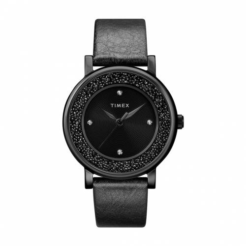 Crystal Opulence With Swarovski® Crystals 38mm Leather Strap - Black